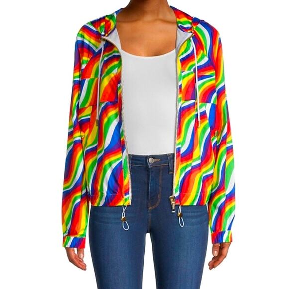 Michael Kors Rainbow Neon windbreaker Jacket Size XS and SMALL - Picture 1 of 16